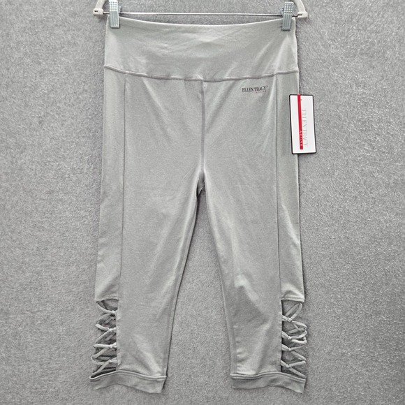 Ellen Tracy Active Women Activewear Pant XL Gray Solid Multi Loop Trim Capri NWT - Picture 1 of 9